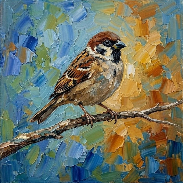 Sparrow Bird Painting, Original Acrylic Paintings, Hand Painted Canvas Art, Small Art on Canvas, Heavy Texture Painting, Ready to Hang Painting, Impasto Artwork-Art Painting Canvas