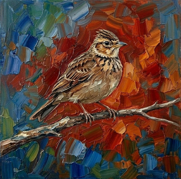 Hand Painted Canvas Art, Lark Bird Painting, Ready to Hang Artwork, Acrylic Art on Canvas, Heavy Texture Artwork, Impasto Paintings, Original Small Paintings-Art Painting Canvas