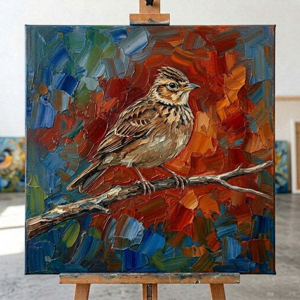 Hand Painted Canvas Art, Lark Bird Painting, Ready to Hang Artwork, Acrylic Art on Canvas, Heavy Texture Artwork, Impasto Paintings, Original Small Paintings-Art Painting Canvas