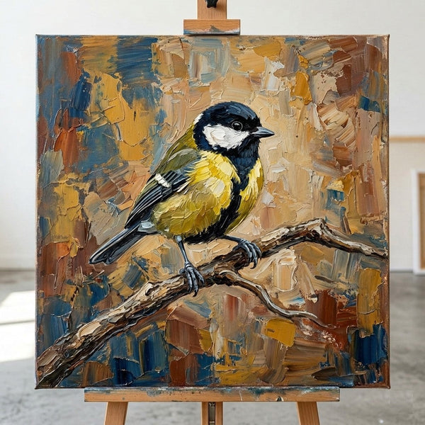 Chickadee Bird Painting, Heavy Texture Painting, Ready to Hang Painting, Impasto Artwork, Original Acrylic Paintings, Hand Painted Canvas Art, Small Art on Canvas