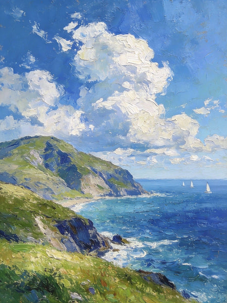 Landscape Small Paintings, Coastal Seascape, Waves, Sky, and Shoreline, Original Artwork Small Paintings, Hand Painted Wall Art, Heavy Texture Oil Paintings, Small Paintings on Canvas-Art Painting Canvas