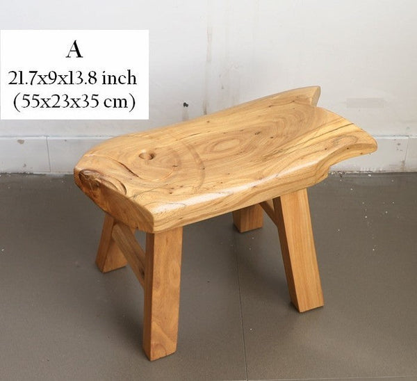 Children's Wooden Stool, Sofa Stool, Dining Table Stool, Handmade Solid Wood low Stool, Creative Shoe-changing Stool, Old Elm Wood Stool-Art Painting Canvas