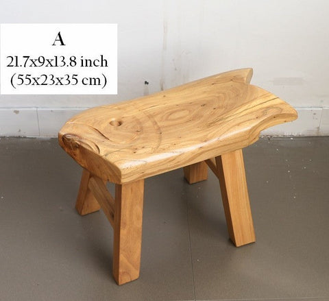 Children's Wooden Stool, Sofa Stool, Dining Table Stool, Handmade Solid Wood low Stool, Creative Shoe-changing Stool, Old Elm Wood Stool-Art Painting Canvas