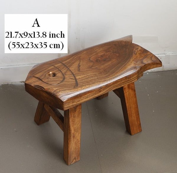 Solid Wood low Stool, Creative Shoe-changing Stool, Handmade Vintage Old Elm Wood Stool, Children's Wooden Stool, Sofa Stool, Dining Table Stool-Art Painting Canvas