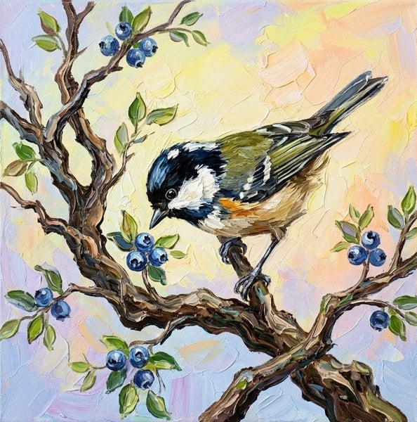 Titmice Bird Painting, Hand Painted Canvas Art, Small Art on Canvas, Original Acrylic Paintings, Impasto Artwork, Heavy Texture Painting, Ready to Hang-Art Painting Canvas