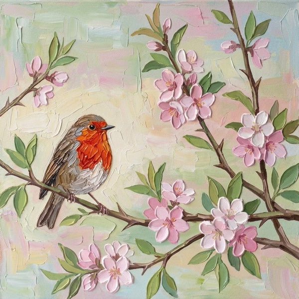 Abstract Robin Bird Painting, Original Acrylic Paintings, Impasto Artwork, Hand Painted Canvas Art, Small Art on Canvas, Heavy Texture Painting, Ready to Hang-Art Painting Canvas
