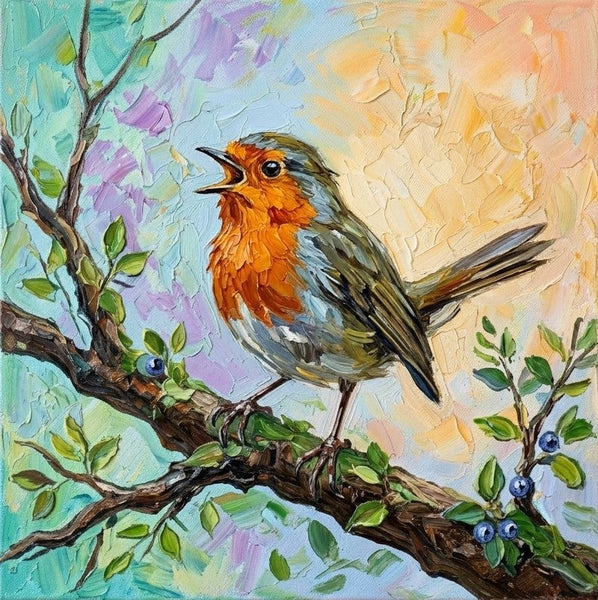 Original Acrylic Paintings, Impasto Artwork, Abstract Robin Bird Painting, Hand Painted Canvas Art, Small Art on Canvas, Heavy Texture Painting, Ready to Hang-Art Painting Canvas