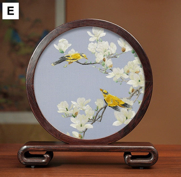 Creative Birthday Gift, Flower and Birds Embroidery Ornaments, Traditional Chinese Suzhou Silk Embroidered Ornament, Premium Souvenir, Exclusive Business Presents-Art Painting Canvas