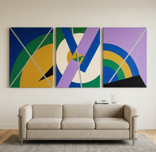 Multi Panel Canvas Art, Geometric Pattern Contemporary Artwork, Abstract Paintings for Modern Living Room-Art Painting Canvas
