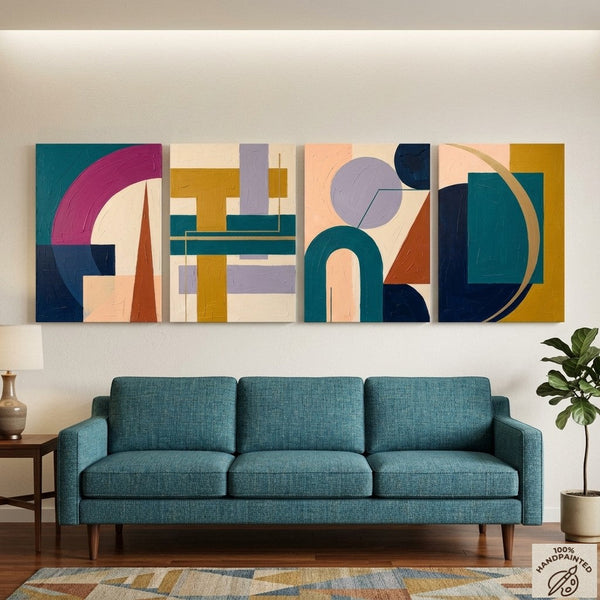 Modern Paintings for Living Room, Geometric Contemporary Art, Original Abstract Art, Multi Panel Canvas Paintings