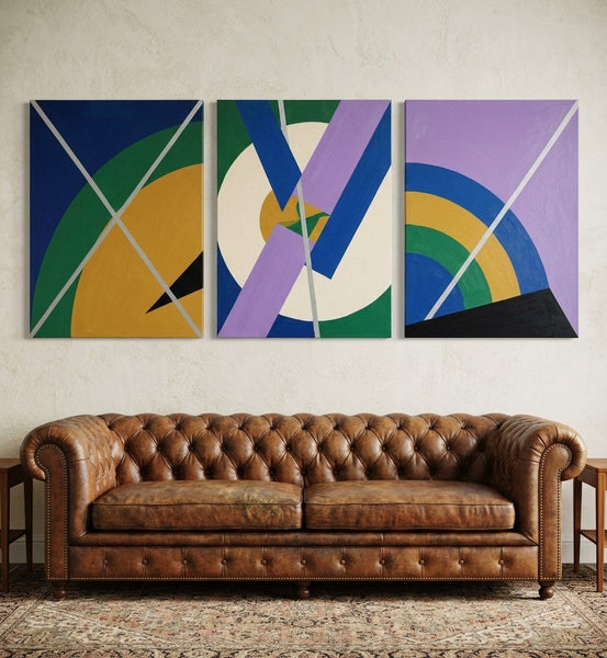 Multi Panel Canvas Art, Geometric Pattern Contemporary Artwork, Abstract Paintings for Modern Living Room-Art Painting Canvas
