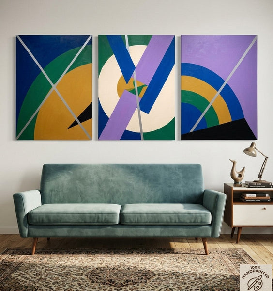 Multi Panel Canvas Art, Geometric Pattern Contemporary Artwork, Abstract Paintings for Modern Living Room-Art Painting Canvas