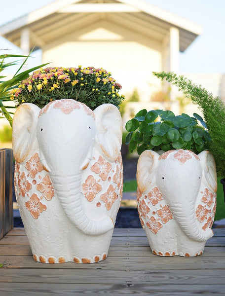 Villa Outdoor Garden Flower Pots, Oversized Modern Garden Flower Pot, Extra Large Elephant Garden Flowerpots, Animal Statue for Garden Ornaments, Resin Statue for Garden-Art Painting Canvas