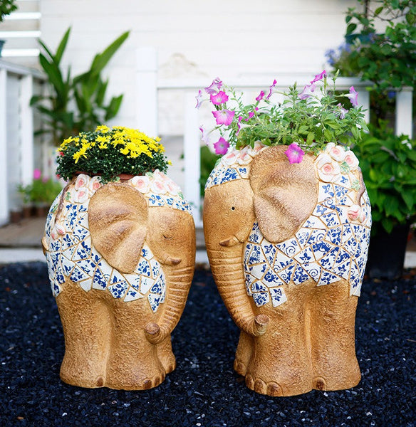 Modern Outdoor Garden Flower Pots, Extra Large Elephant Garden Flowerpots, Oversized Garden Flower Pot, Animal Statue for Garden Ornaments, Large Resin Statue for Garden-Art Painting Canvas