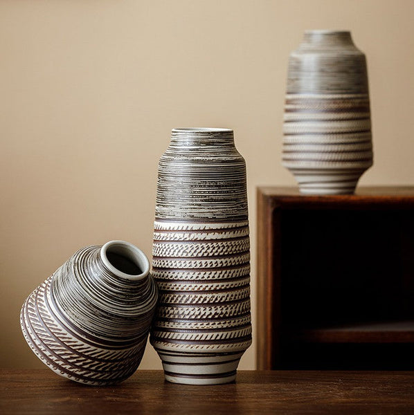 Modern Bouquet Flower Vases, Centerpiece on Dining Table, Handmade Pottery Flower Vases Urn, Water Holding Flower Vases, Large Flower Vase on Table-Art Painting Canvas