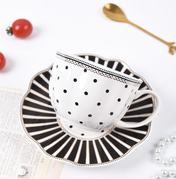 Creative Porcelain Tea Cup Saucer Set, Elegant Modern Ceramic Coffee Cups, Unique Porcelain Cup and Saucer, Afternoon British Tea Cups-Art Painting Canvas
