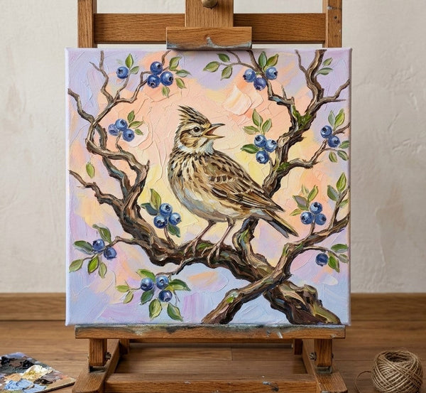 Original Small Paintings, Lark Bird Painting, Ready to Hang Artwork, Acrylic Art on Canvas, Heavy Texture Artwork, Impasto Paintings, Hand Painted Canvas Art-Art Painting Canvas