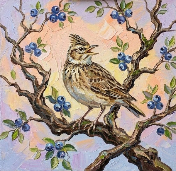 Original Small Paintings, Lark Bird Painting, Ready to Hang Artwork, Acrylic Art on Canvas, Heavy Texture Artwork, Impasto Paintings, Hand Painted Canvas Art-Art Painting Canvas