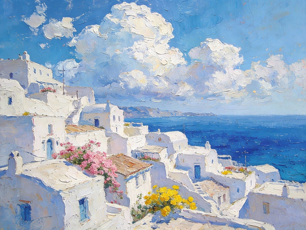 Original Canvas Paintings, Azure Dreams of the Aegean, Small Oil Paintings on Canvas, Palette Knife Artwork, Landscape Oil Paintings, Hand Painted Wall Art-Art Painting Canvas