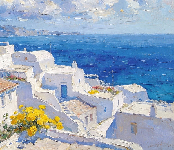 Original Canvas Paintings, Azure Dreams of the Aegean, Small Oil Paintings on Canvas, Palette Knife Artwork, Landscape Oil Paintings, Hand Painted Wall Art-Art Painting Canvas