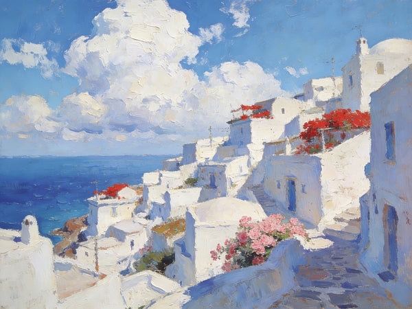Original Canvas Paintings, The Serene Aegean Seascape, Small Paintings on Canvas, Heavy Texture Wall Art, Landscape Oil Paintings, Hand Painted Canvas Art-Art Painting Canvas