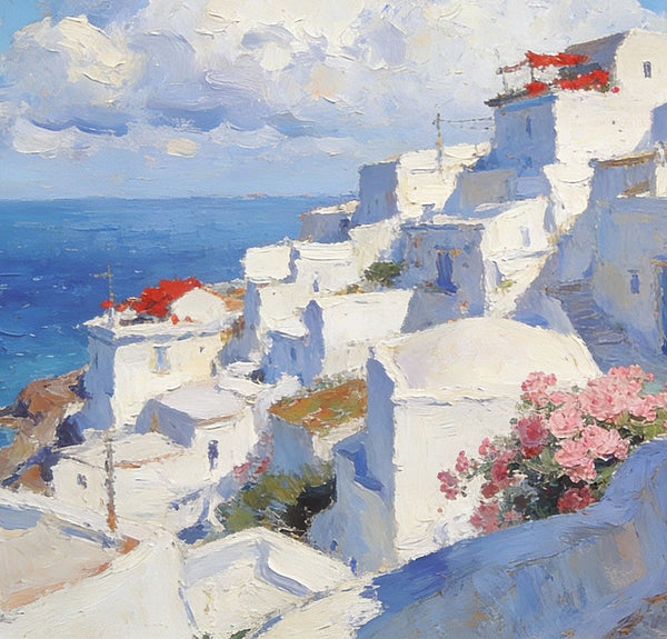 Original Canvas Paintings, The Serene Aegean Seascape, Small Paintings on Canvas, Heavy Texture Wall Art, Landscape Oil Paintings, Hand Painted Canvas Art-Art Painting Canvas