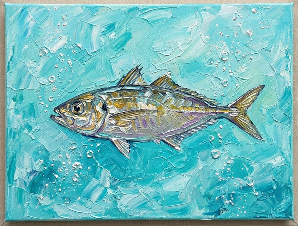 Small Art on Canvas, Ready to Hang Artwork, Tuna Fish Painting, Original Acrylic Paintings, Heavy Texture Painting, Impasto Artwork, Hand Painted Canvas Art-Art Painting Canvas