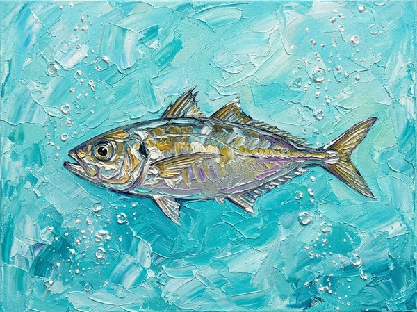 Small Art on Canvas, Ready to Hang Artwork, Tuna Fish Painting, Original Acrylic Paintings, Heavy Texture Painting, Impasto Artwork, Hand Painted Canvas Art-Art Painting Canvas