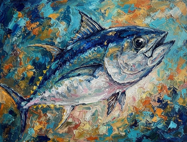 Ready to Hang Artwork, Bigeye Tuna Fish Painting, Original Acrylic Paintings, Small Art on Canvas, Heavy Texture Painting, Impasto Artwork, Hand Painted Canvas Art-Art Painting Canvas