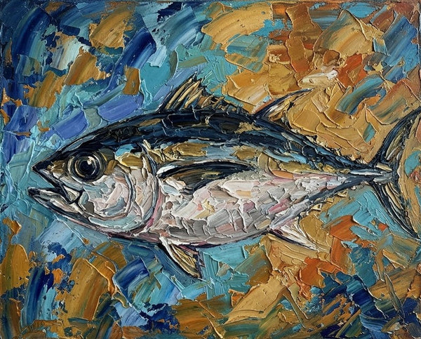 Original Acrylic Paintings, Ready to Hang Artwork, Bigeye Tuna Fish Painting, Small Art on Canvas, Heavy Texture Painting, Impasto Artwork, Hand Painted Canvas Art-Art Painting Canvas