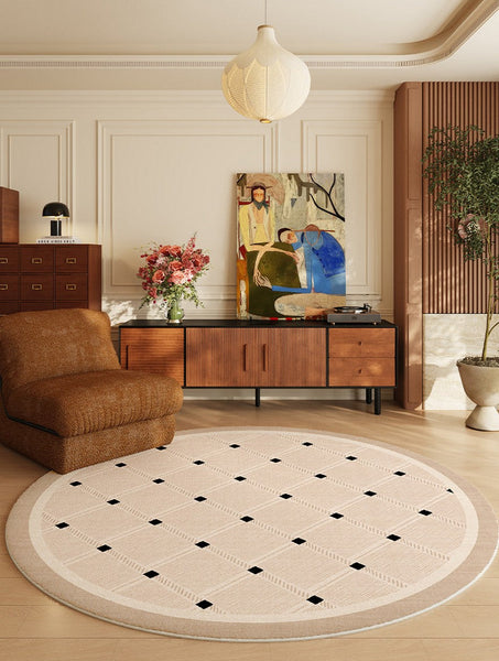 Bedroom Circular Modern Rugs, Mid Century Modern Rugs under Chairs, Geometric Round Rugs for Dining Room, Contemporary Modern Rugs-Art Painting Canvas