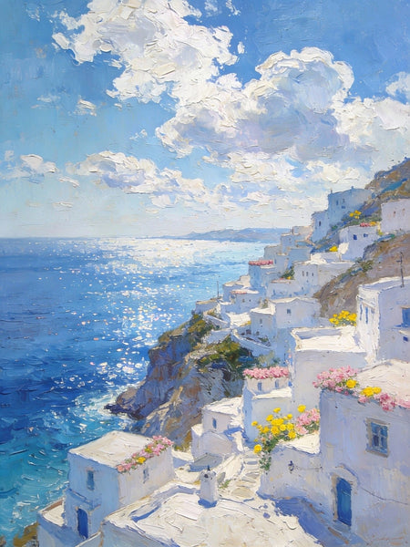 Small Original Paintings, A Peaceful Afternoon on the Aegean, Impasto Paintings, Small Oil Paintings, Small Wall Paintings, Landscape Artwork Canvas Paintings-Art Painting Canvas
