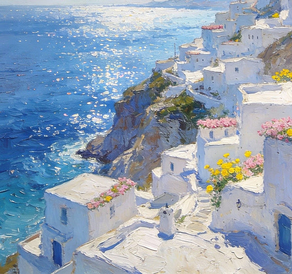 Small Original Paintings, A Peaceful Afternoon on the Aegean, Impasto Paintings, Small Oil Paintings, Small Wall Paintings, Landscape Artwork Canvas Paintings-Art Painting Canvas