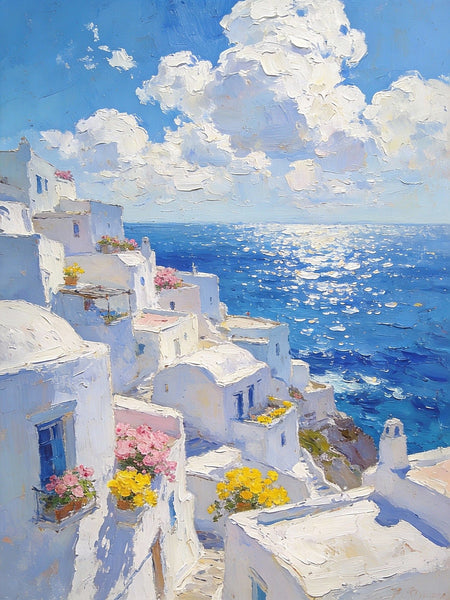 Aegean Summer - Infinite Azure, Seashore Beach Paintings, Small Landscape Oil Paintings, Original Small Paintings, Small Paintings on Canvas, Hand Painted Art-Art Painting Canvas