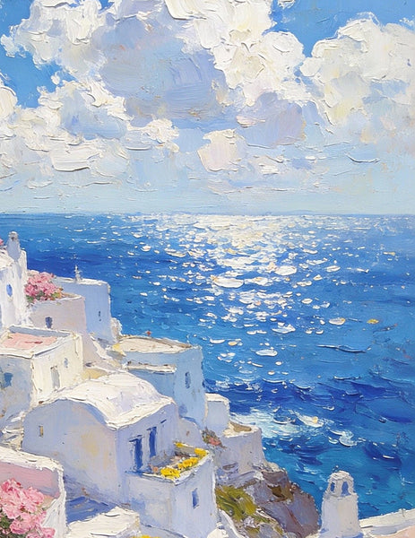 Aegean Summer - Infinite Azure, Seashore Beach Paintings, Small Landscape Oil Paintings, Original Small Paintings, Small Paintings on Canvas, Hand Painted Art-Art Painting Canvas