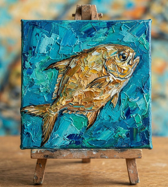 Hand Painted Canvas Art, Tuna Fish Painting, Original Acrylic Paintings, Small Art on Canvas, Heavy Texture Painting, Ready to Hang, Impasto Artwork-Art Painting Canvas