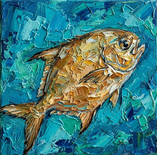 Hand Painted Canvas Art, Tuna Fish Painting, Original Acrylic Paintings, Small Art on Canvas, Heavy Texture Painting, Ready to Hang, Impasto Artwork-Art Painting Canvas