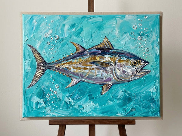 Ready to Hang Artwork, Tuna Fish Painting, Small Art on Canvas, Original Acrylic Paintings, Heavy Texture Painting, Impasto Artwork, Hand Painted Canvas Art-Art Painting Canvas