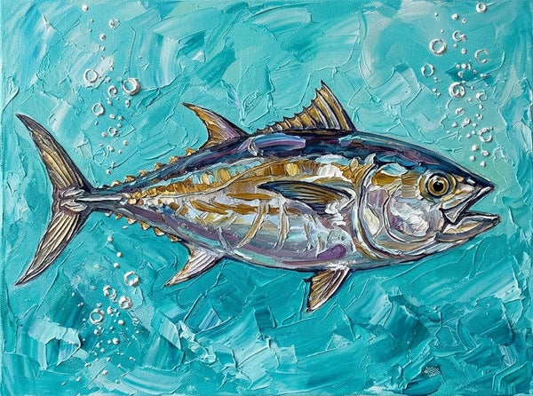 Ready to Hang Artwork, Tuna Fish Painting, Small Art on Canvas, Original Acrylic Paintings, Heavy Texture Painting, Impasto Artwork, Hand Painted Canvas Art-Art Painting Canvas