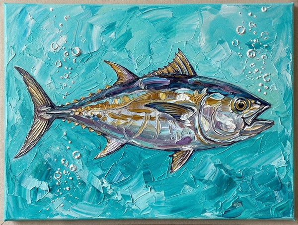 Ready to Hang Artwork, Tuna Fish Painting, Small Art on Canvas, Original Acrylic Paintings, Heavy Texture Painting, Impasto Artwork, Hand Painted Canvas Art-Art Painting Canvas