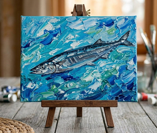 Pacific Saury Fish Painting, Original Acrylic Paintings, Heavy Texture Painting, Impasto Artwork, Hand Painted Canvas Art, Small Art on Canvas, Ready to Hang Artwork
