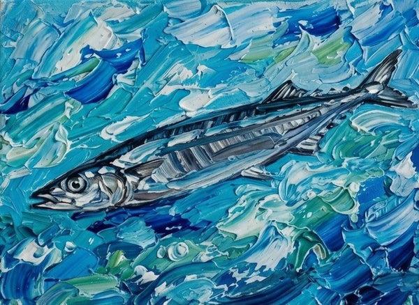 Pacific Saury Fish Painting, Original Acrylic Paintings, Heavy Texture Painting, Impasto Artwork, Hand Painted Canvas Art, Small Art on Canvas, Ready to Hang Artwork-Art Painting Canvas