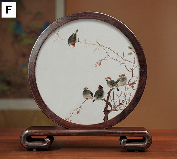 Traditional Chinese Suzhou Silk Embroidered Ornament, Premium Souvenir, Exclusive Business Presents, Creative Birthday Gift, Flower and Birds Embroidery Ornaments-Art Painting Canvas