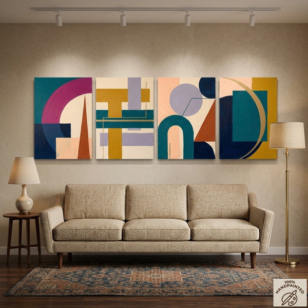 Modern Paintings for Living Room, Geometric Contemporary Art, Original Abstract Art, Multi Panel Canvas Paintings