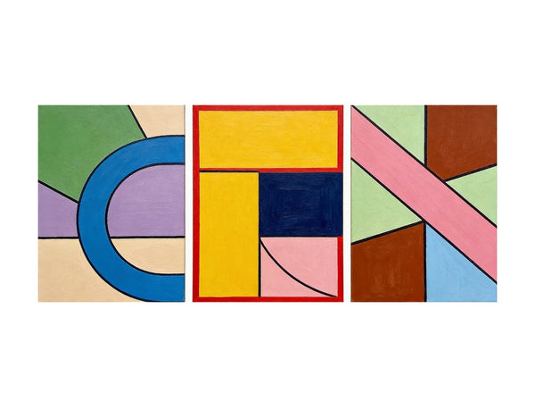Colorful Abstract Paintings for Mid Century Bedroom, Geometric Abstract Art, Multi Panel Group Paintings-Art Painting Canvas