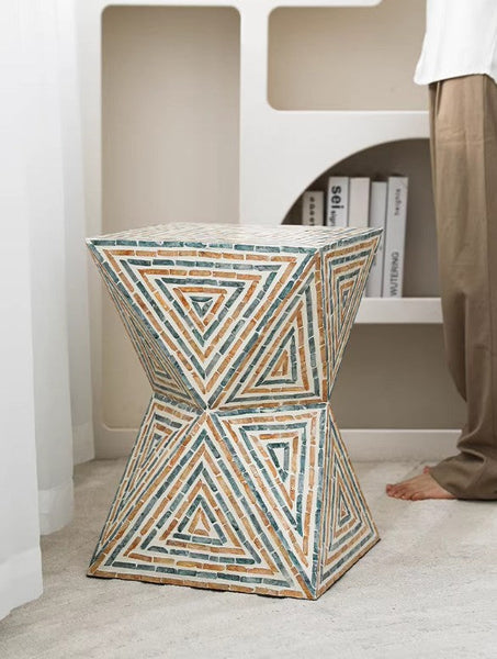 Contemporary Small Sofa Side Table, Shell Small Side Table, Unique Small End Table, Portable Casual Side Table, Creative Coffee Table-Art Painting Canvas