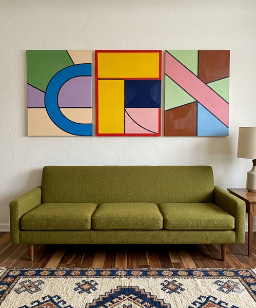 Colorful Abstract Paintings for Mid Century Bedroom, Geometric Abstract Art, Multi Panel Group Paintings-Art Painting Canvas