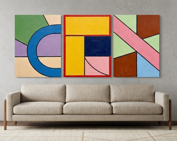 Colorful Abstract Paintings for Mid Century Bedroom, Geometric Abstract Art, Multi Panel Group Paintings-Art Painting Canvas