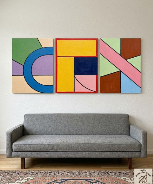 Colorful Abstract Paintings for Mid Century Bedroom, Geometric Abstract Art, Multi Panel Group Paintings-Art Painting Canvas