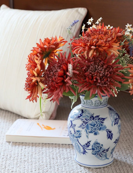 Handmade Flower Vase, Vintage Flower Vases on Dining Table, Porcelain Flower Vases, Centerpiece Ceramic Bouquet Vases-Art Painting Canvas